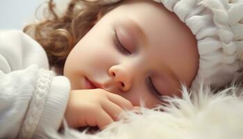 AI generated Cute baby boy sleeping, innocence and joy generated by AI photo