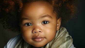 AI generated Smiling African child with curly hair, looking at camera generated by AI photo