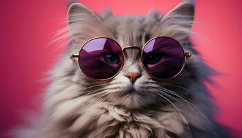 AI generated Cute kitten wearing sunglasses looking at the camera generated by AI photo