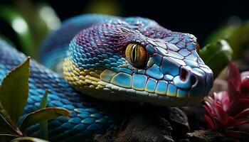 AI generated Poisonous viper in tropical forest, danger and fear generated by AI photo