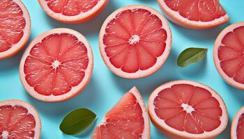 AI generated Freshness of grapefruit slice on vibrant blue background generated by AI photo