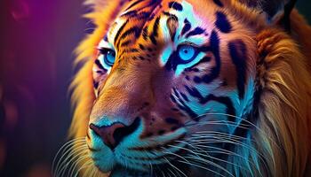 AI generated Majestic tiger staring, wildcat in tropical rainforest generated by AI photo