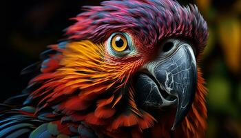 AI generated Vibrant colored macaw with beak in close up generated by AI photo