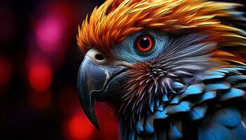 AI generated Majestic macaw perching, vibrant feathers in tropical forest generated by AI photo