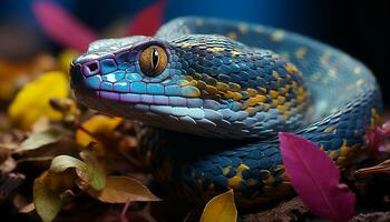 AI generated Snake in the wild, vibrant colors, close up generated by AI photo