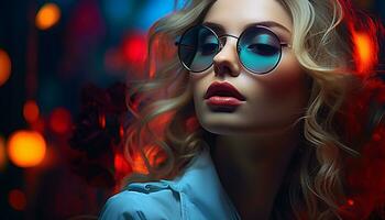 AI generated Beautiful blond woman with sunglasses, elegance and glamour generated by AI photo