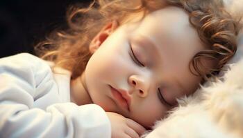 AI generated Cute baby sleeping, innocence and joy in nature generated by AI photo