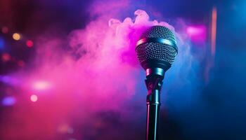 AI generated Singer on stage, spotlight shines, audience applauds generated by AI photo