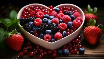 AI generated Freshness and sweetness in a bowl of berries generated by AI photo