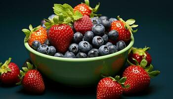 AI generated Freshness of nature bounty in a healthy bowl generated by AI photo