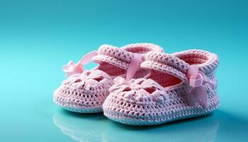 AI generated Cute baby booties in pink, small and soft generated by AI photo