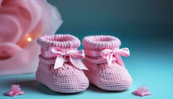 ai generado linda bebé botines en rosa, un celebracion de amor generado por ai foto