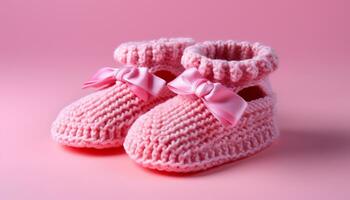 AI generated Soft pink baby booties, handmade with love generated by AI photo