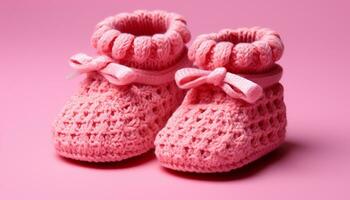 AI generated Cute baby booties in pink, soft wool generated by AI photo