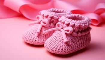 AI generated Cute baby booties in pink, a perfect gift generated by AI photo