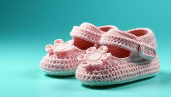 AI generated Soft pink baby booties, a symbol of new life generated by AI photo