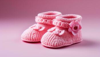 ai generado linda bebé botines en rosa, un Perfecto regalo generado por ai foto