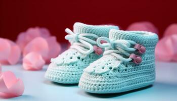 AI generated Baby booties in blue, a cute and soft gift generated by AI photo