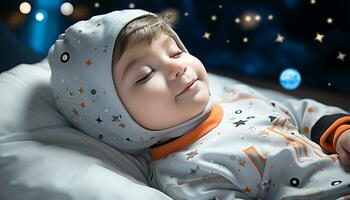 AI generated Cute child smiling, cheerful in bedtime celebration generated by AI photo