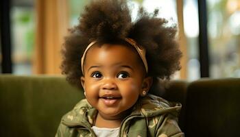 AI generated Smiling African child, cute and cheerful, looking at camera generated by AI photo