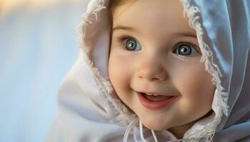 AI generated Smiling child, cute portrait, cheerful happiness, innocent joy generated by AI photo