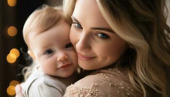 AI generated Mother and child embrace, radiating love and happiness generated by AI photo