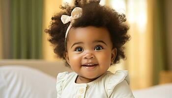 AI generated Smiling child, cute and cheerful, looking at camera generated by AI photo
