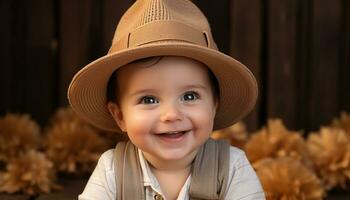 AI generated Cute smiling child enjoying nature on a farm generated by AI photo