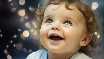 AI generated Cute smiling child, cheerful baby, happiness and joy generated by AI photo