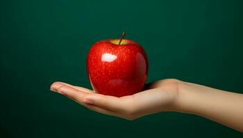 AI generated Hand holding fresh green apple, symbolizing healthy eating generated by AI photo