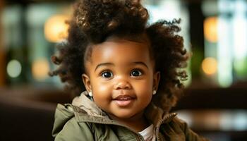 AI generated Cute smiling child, happiness in childhood innocence generated by AI photo