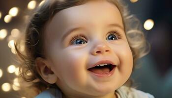 AI generated Smiling cute child brings happiness and joy generated by AI photo