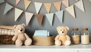 AI generated Cute teddy bear toy brings joy and love generated by AI photo