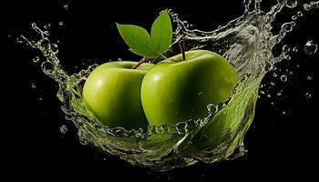 AI generated Freshness splashing, water wave, liquid green, healthy eating generated by AI photo