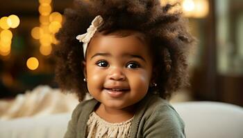 AI generated Smiling cute child, happiness in cheerful portrait generated by AI photo