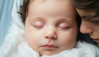 AI generated Cute baby boy sleeping, innocence and love generated by AI photo