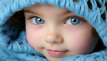 AI generated Cute child smiling, looking at camera in winter generated by AI photo