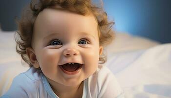 AI generated Smiling baby boy brings joy and innocence generated by AI photo