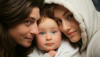 ai generado sonriente familia abrazando amar, felicidad, y unión generado por ai foto