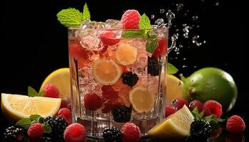 AI generated Freshness and sweetness in a fruity mojito cocktail generated by AI photo