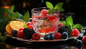 AI generated Freshness of summer berries in a gourmet cocktail drink generated by AI photo