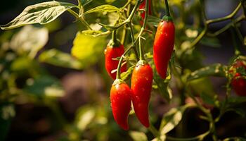 AI generated Fresh organic vegetables grow in nature green garden generated by AI photo