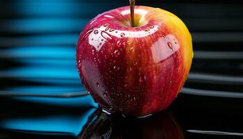 AI generated Freshness and nature reflected in vibrant, juicy apple generated by AI photo