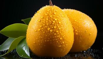 AI generated Freshness of yellow fruit, wet with dew generated by AI photo