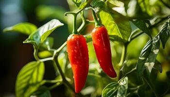 AI generated Fresh vegetable plant, close up of ripe tomato generated by AI photo