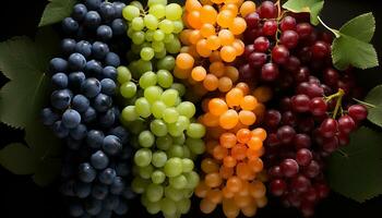 AI generated Freshness of nature  grape bunch, multi colored and vibrant generated by AI photo