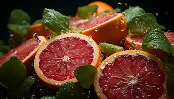 AI generated Freshness and juiciness of citrus fruit slice generated by AI photo
