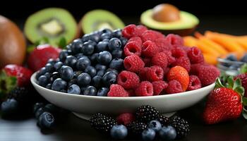 AI generated Freshness and sweetness in a bowl of berries generated by AI photo