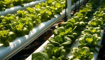 AI generated Fresh organic vegetables grown in a greenhouse generated by AI photo