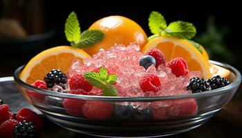 AI generated Freshness of summer berries in a gourmet dessert generated by AI photo